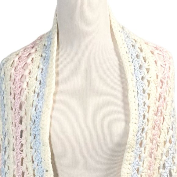 Handmade Pastel Striped Crochet Shawl Wrap Scarf - Picture 8 of 15